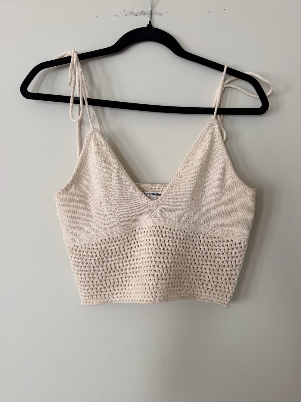 Reformation Cream Crochet Open Knit Cropped Tank Top